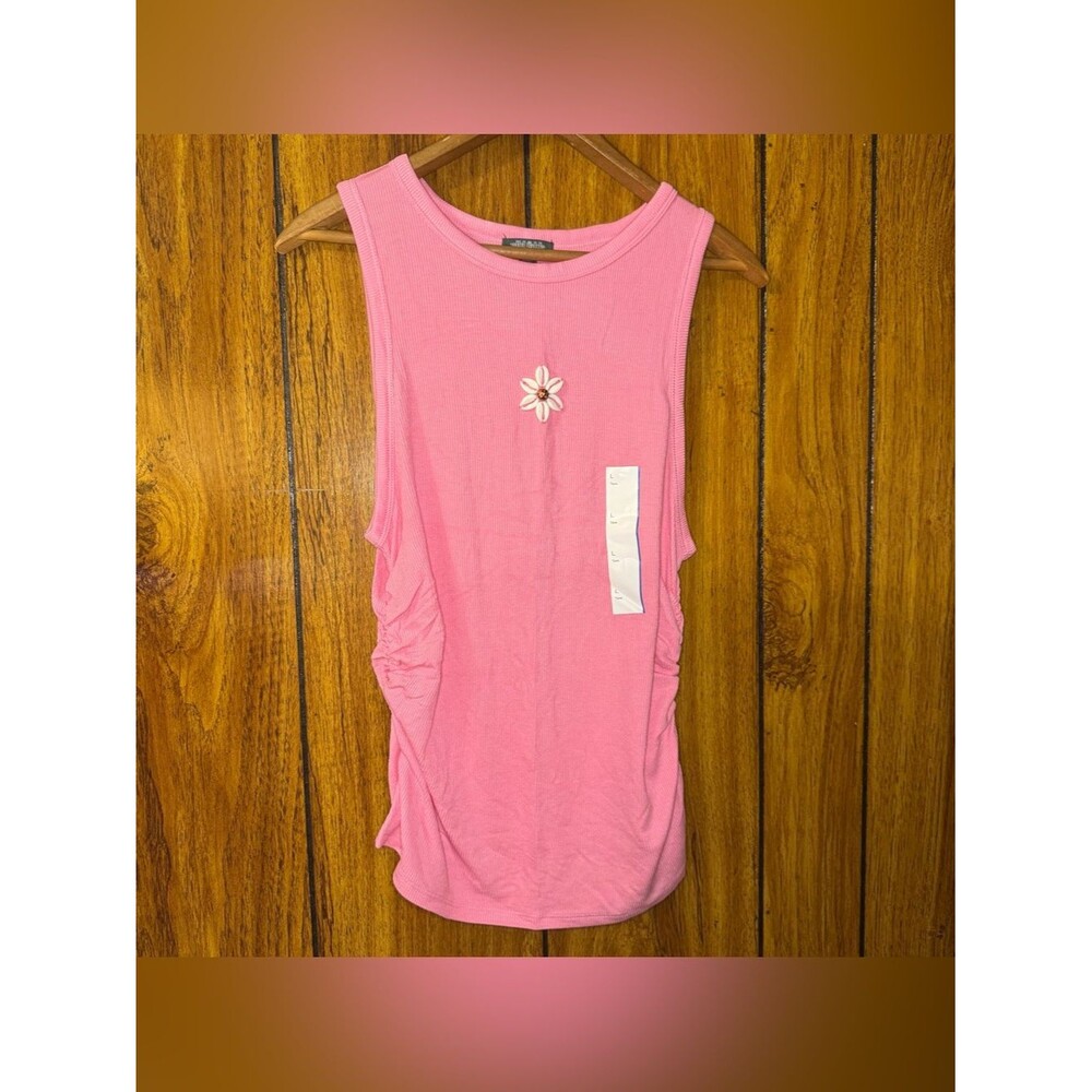 Wild Fable Womens Ribbed Ruched Seashell Tank Top Pink Large Layering Coastal